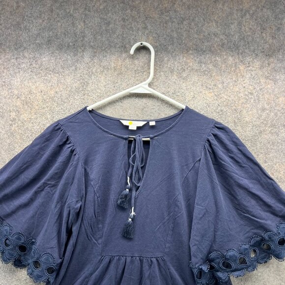 Boden Blouse Womens 6 Navy Blue Cotton Eyelet Lace Trim Boho Peasant Top - Picture 12 of 12